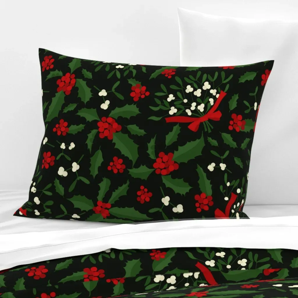 Holly and Mistletoe Standard Cushion Cover - Red, Cotton Sateen product