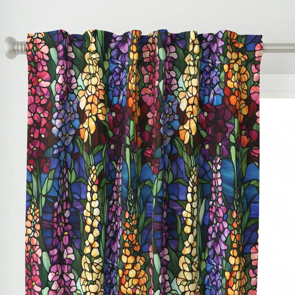Hollyhock Stained Glass Curtain Panel - Purple alternate view