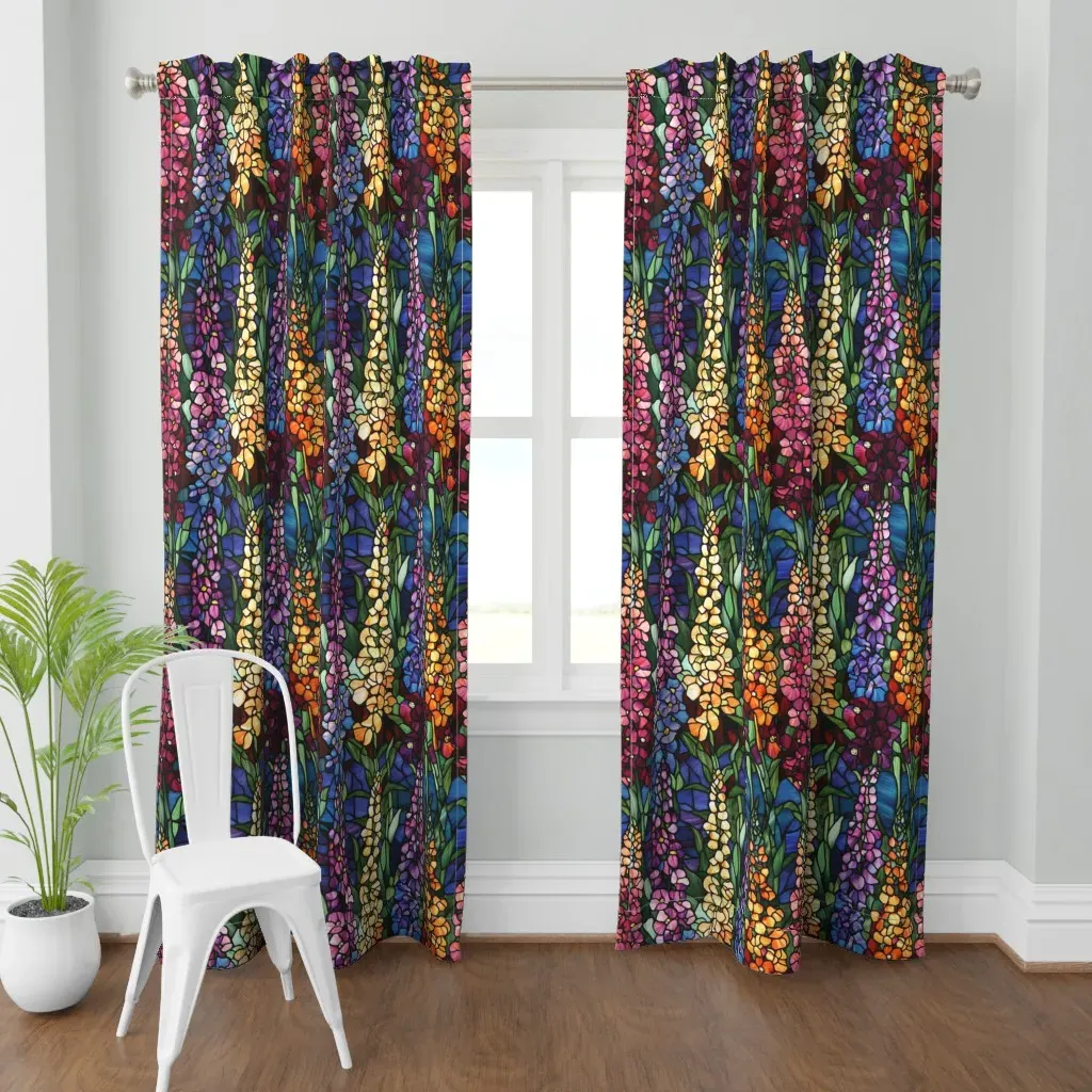 Hollyhock Stained Glass Curtain Panel - Purple product