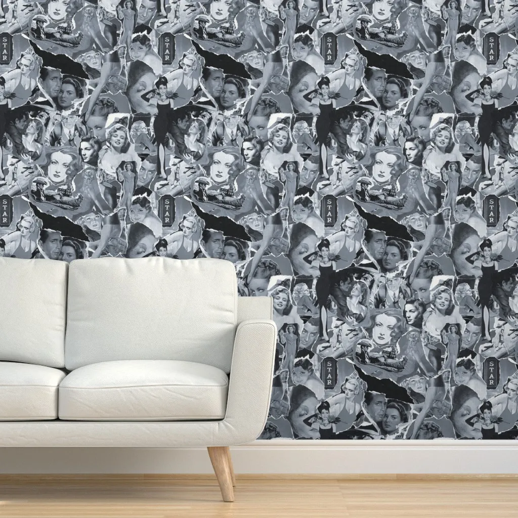Hollywood Star Collage Peel and Stick Wallpaper - Gray product