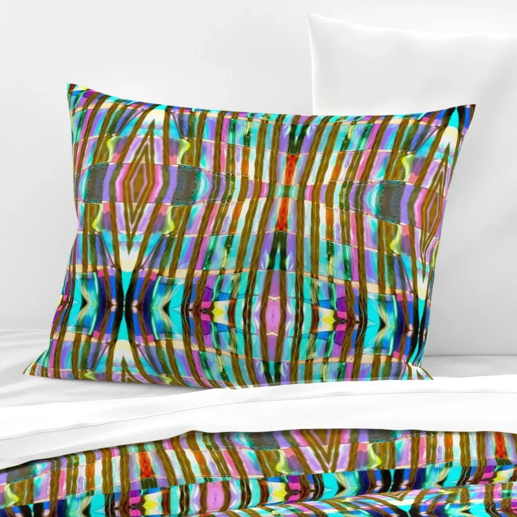 Holo Geo Plaid Standard Knife Edge Cushion Cover - Turquoise, Cotton Sateen product