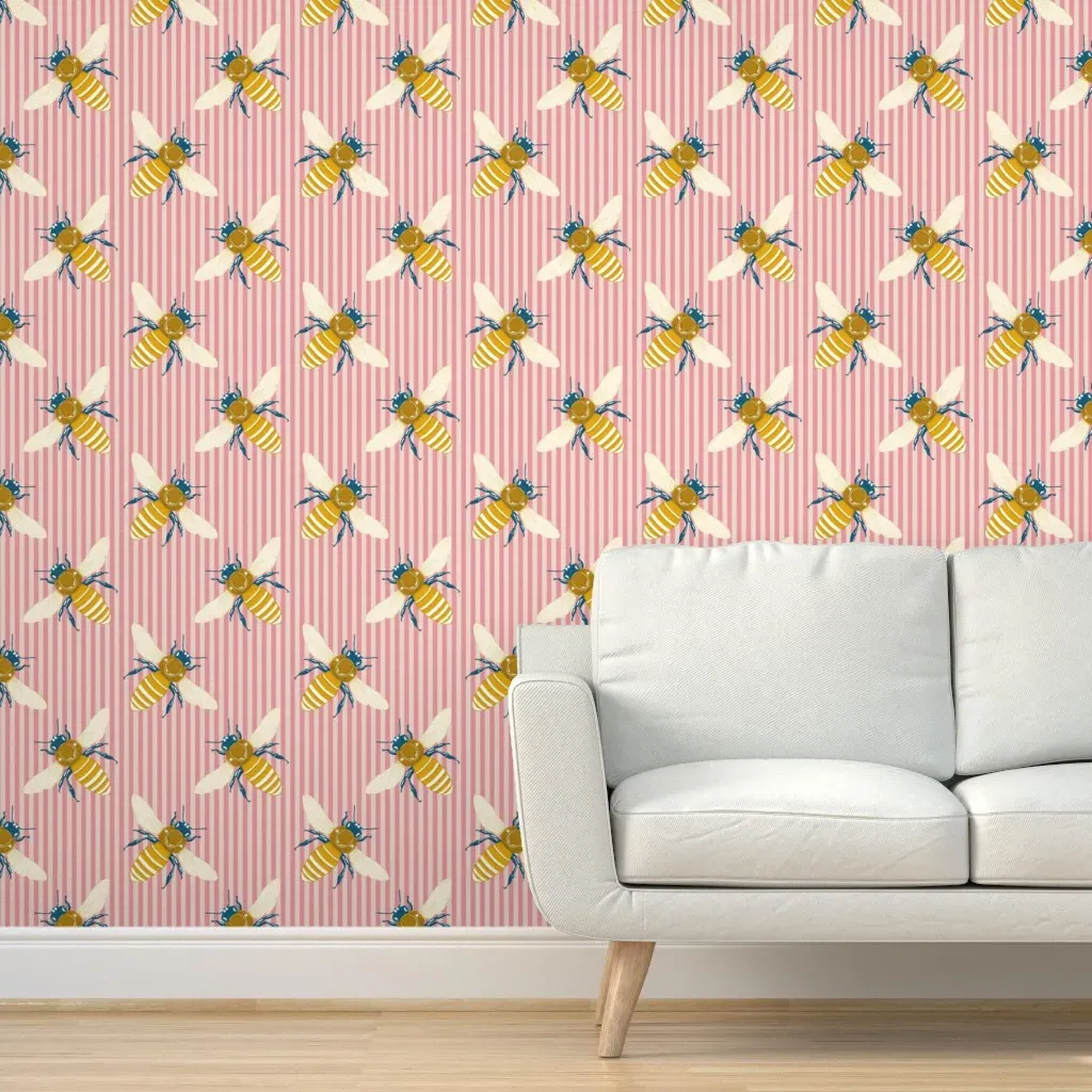 Honey Bee Summer Stripes Peel and Stick Wallpaper - Yellow product