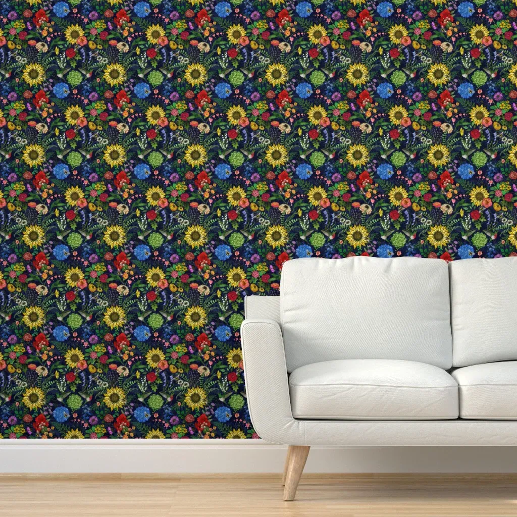Honey Bees And Hummingbirds Peel and Stick Wallpaper - Dark Blue product