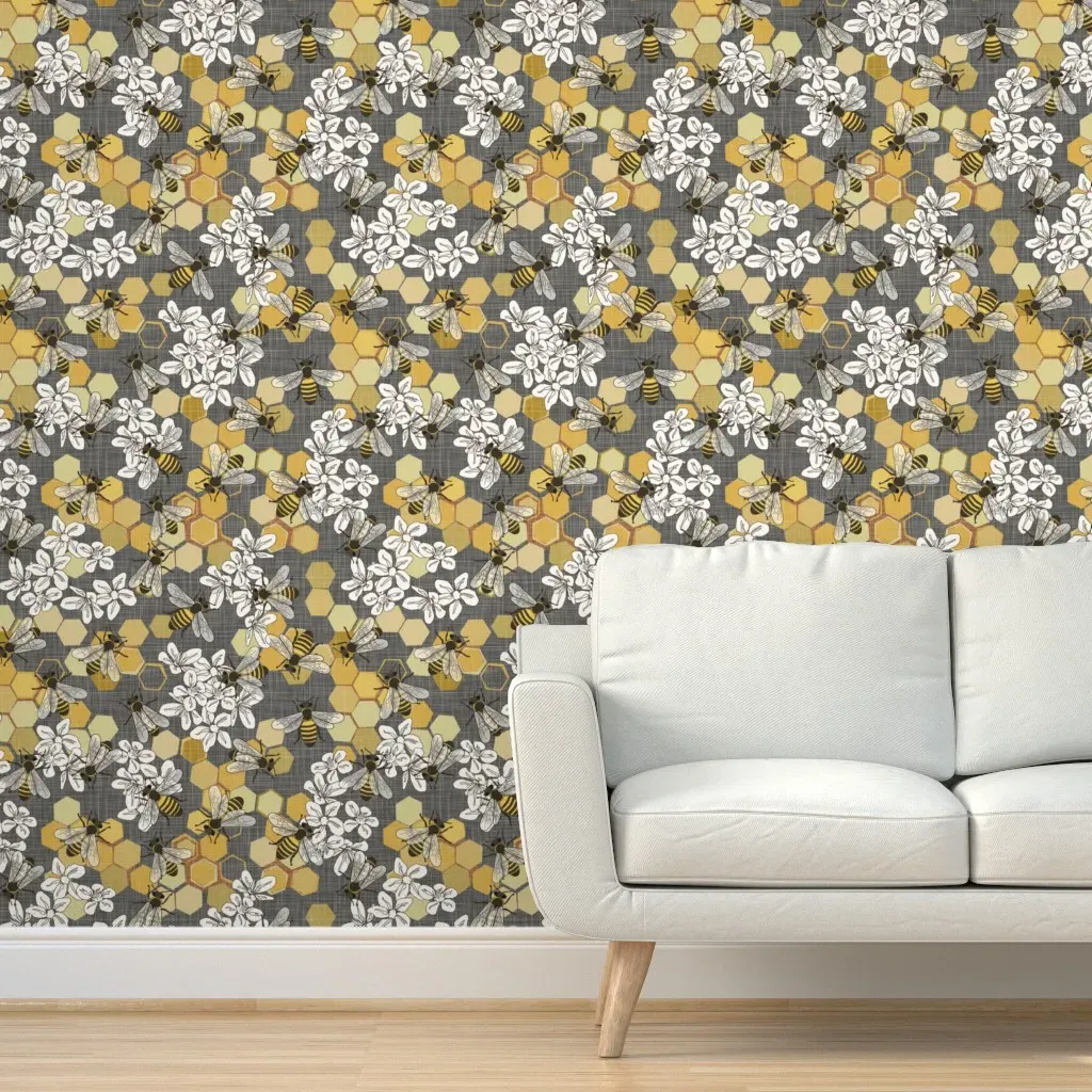 Honey Bees Peel and Stick Wallpaper - Grey product