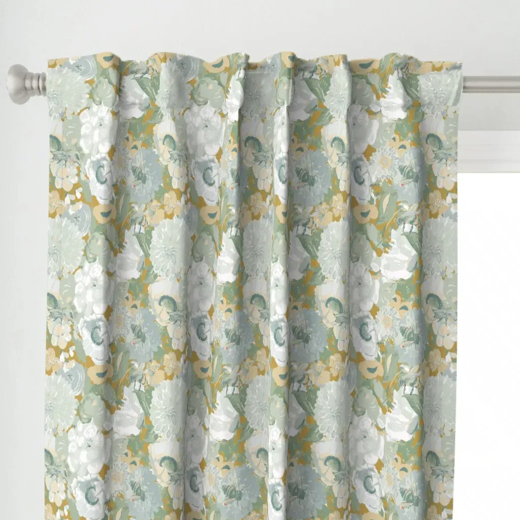 Honey Bees Wildflowers Curtain Panel - Mustard Yellow alternate view
