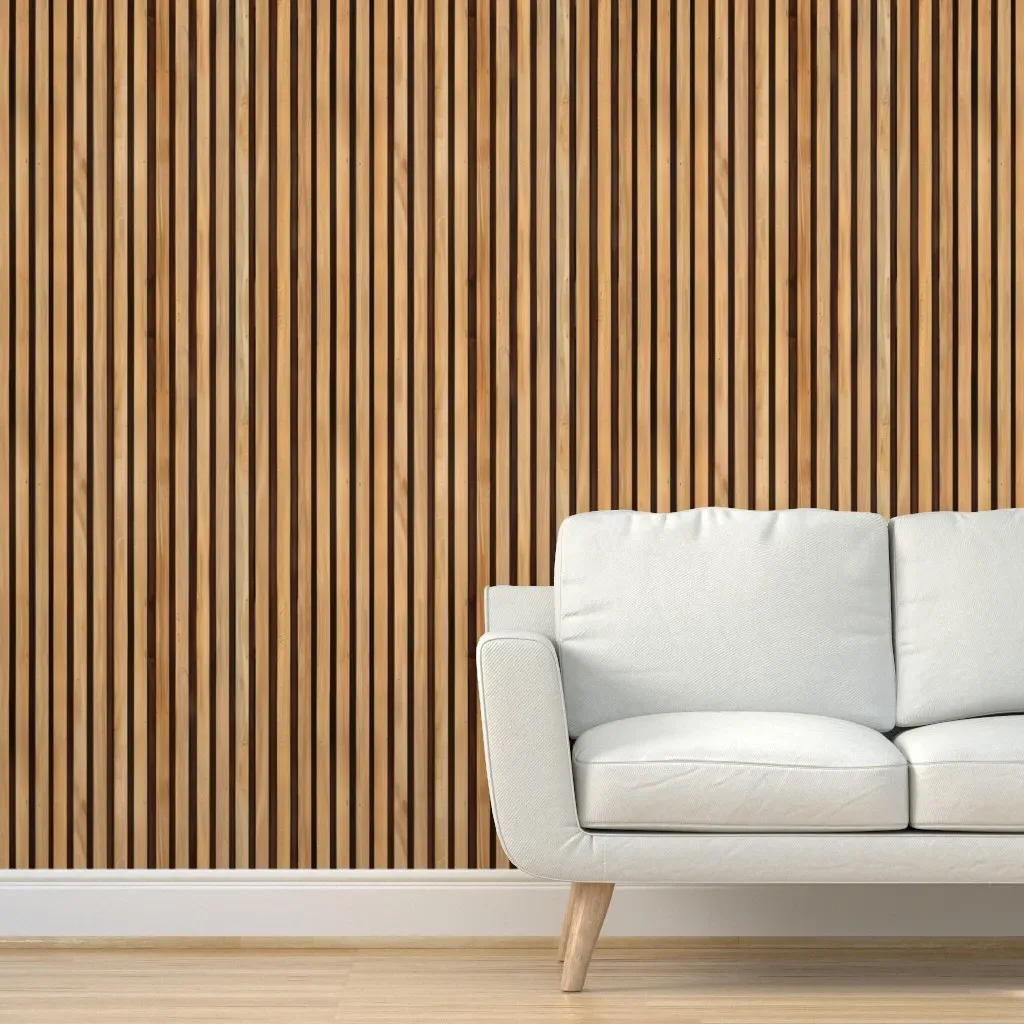 Honey Oak Wood Slatted Panel Peel and Stick Wallpaper - Light Brown product