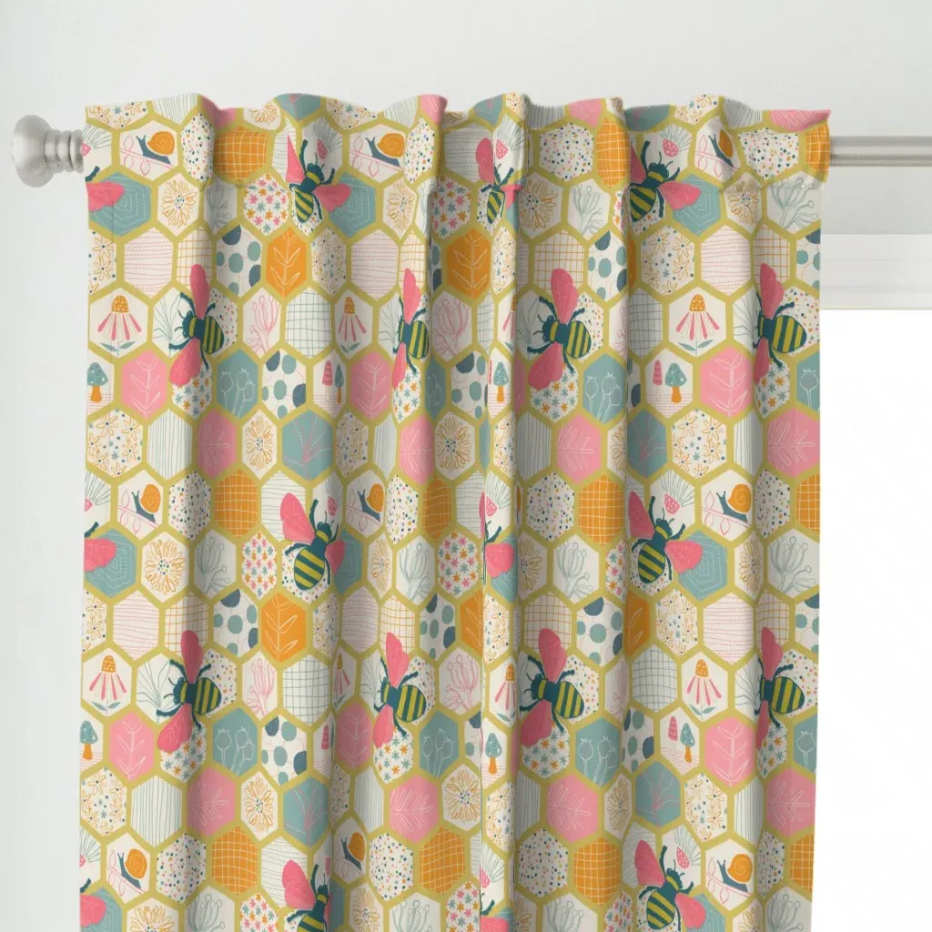 Honeycomb Patchwork Curtain Panel - Mustard Yellow alternate view
