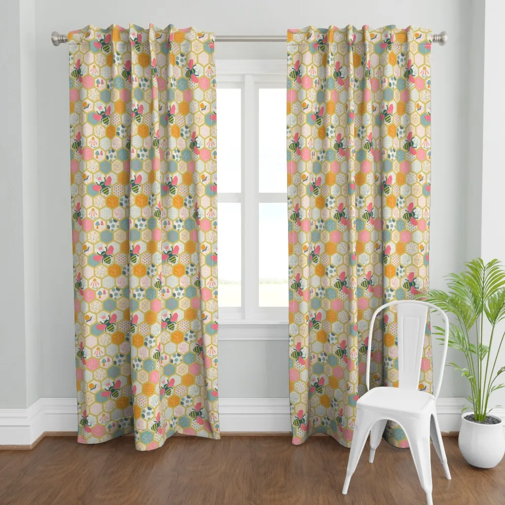 Honeycomb Patchwork Curtain Panel - Mustard Yellow product