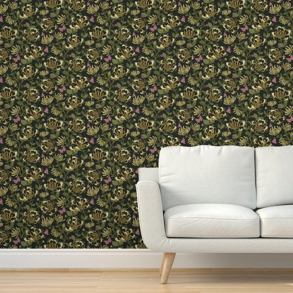 Honeysuckle And Butterflies Peel and Stick Wallpaper - Pale Yellow product
