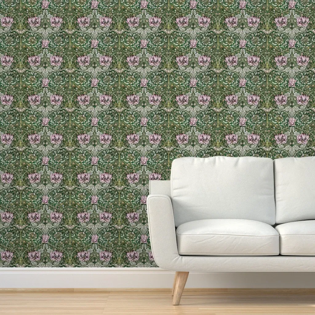 Honeysuckle And Tulip Spring Garden Peel and Stick Wallpaper - Green product