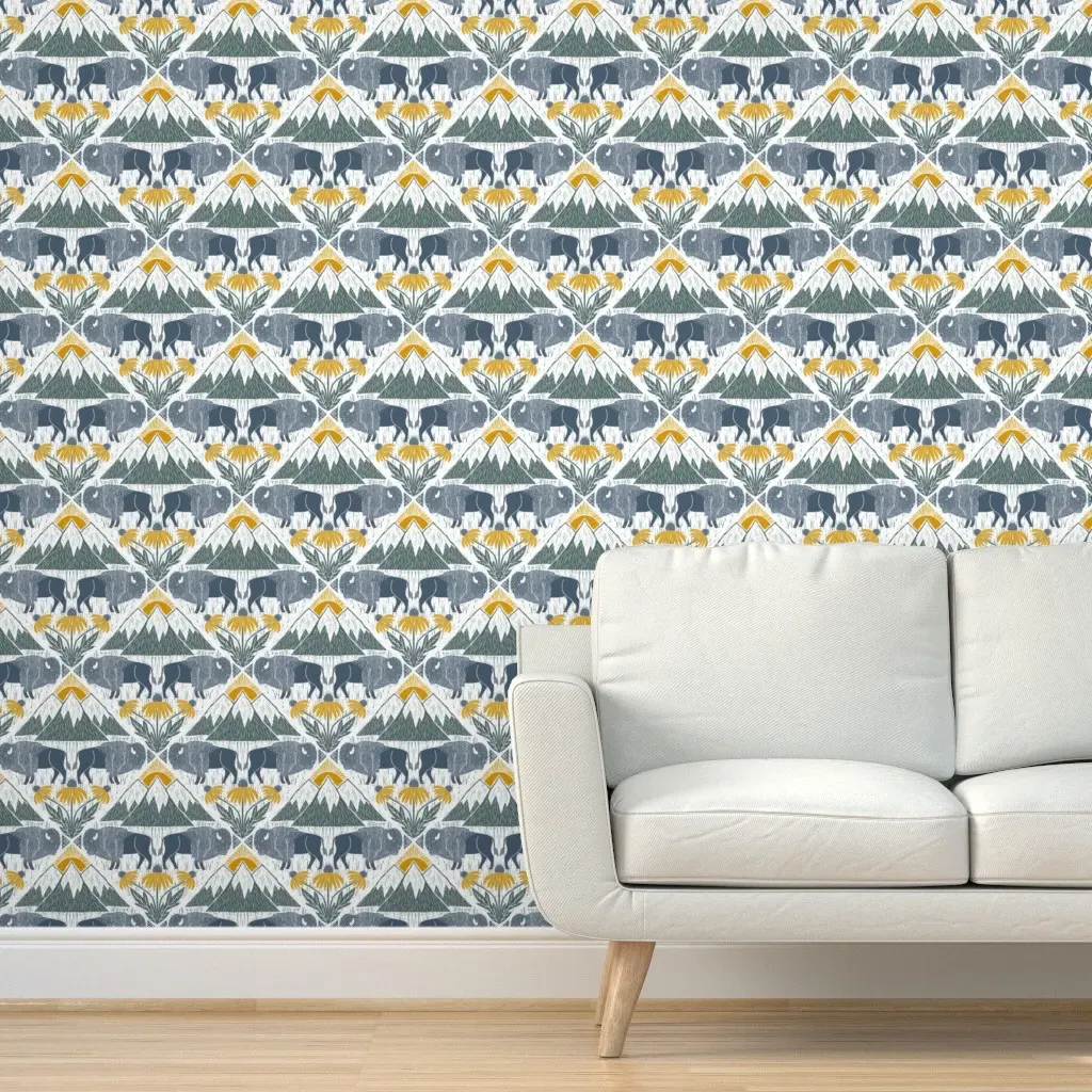 Hoofin' It To Yellowstone Jumbo Peel and Stick Wallpaper - Dark Blue product