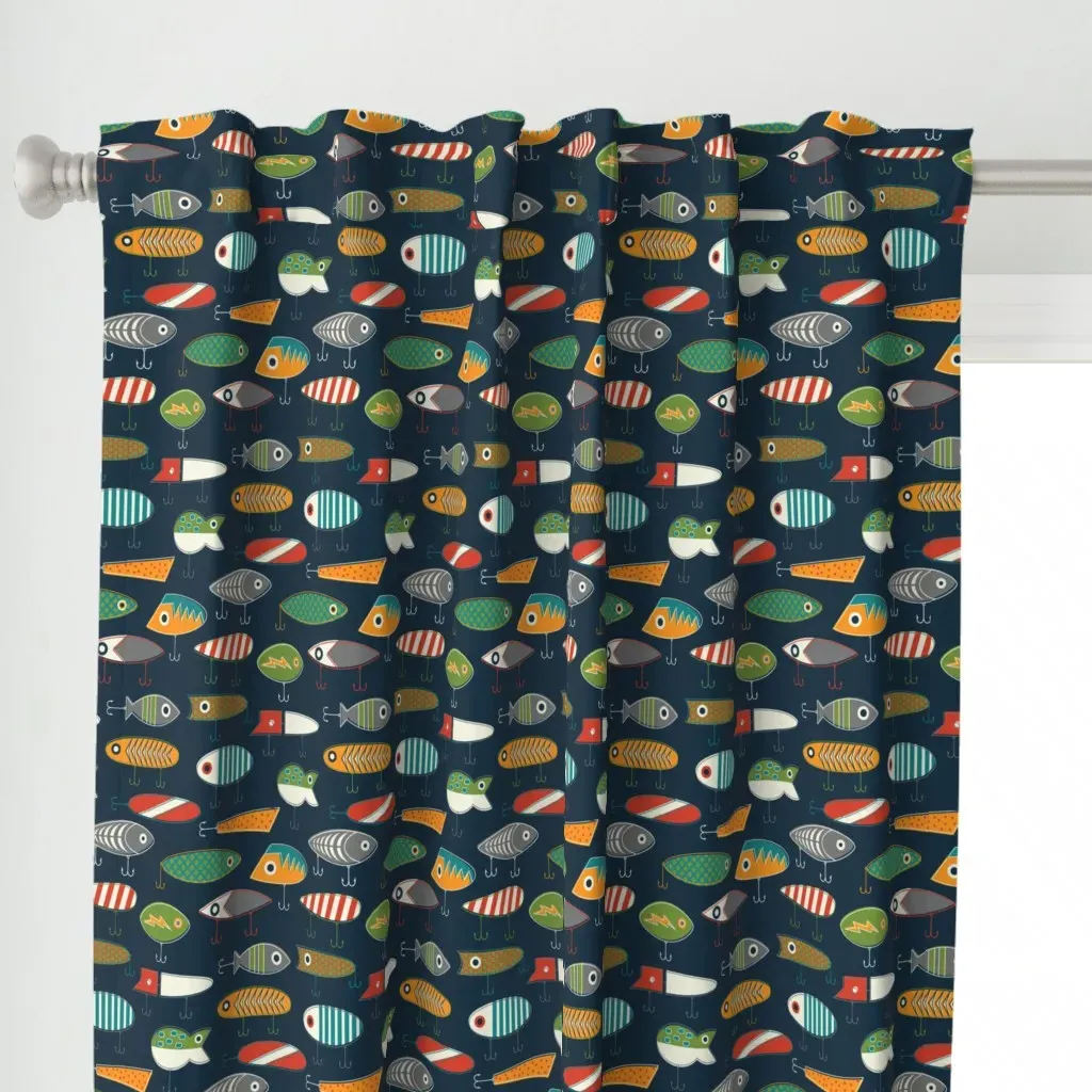 Hooked Up Navy Curtain Panel - Teal alternate view