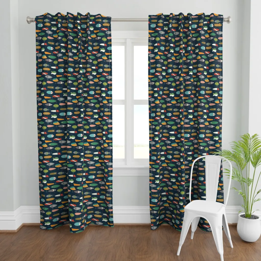 Hooked Up Navy Curtain Panel - Teal product