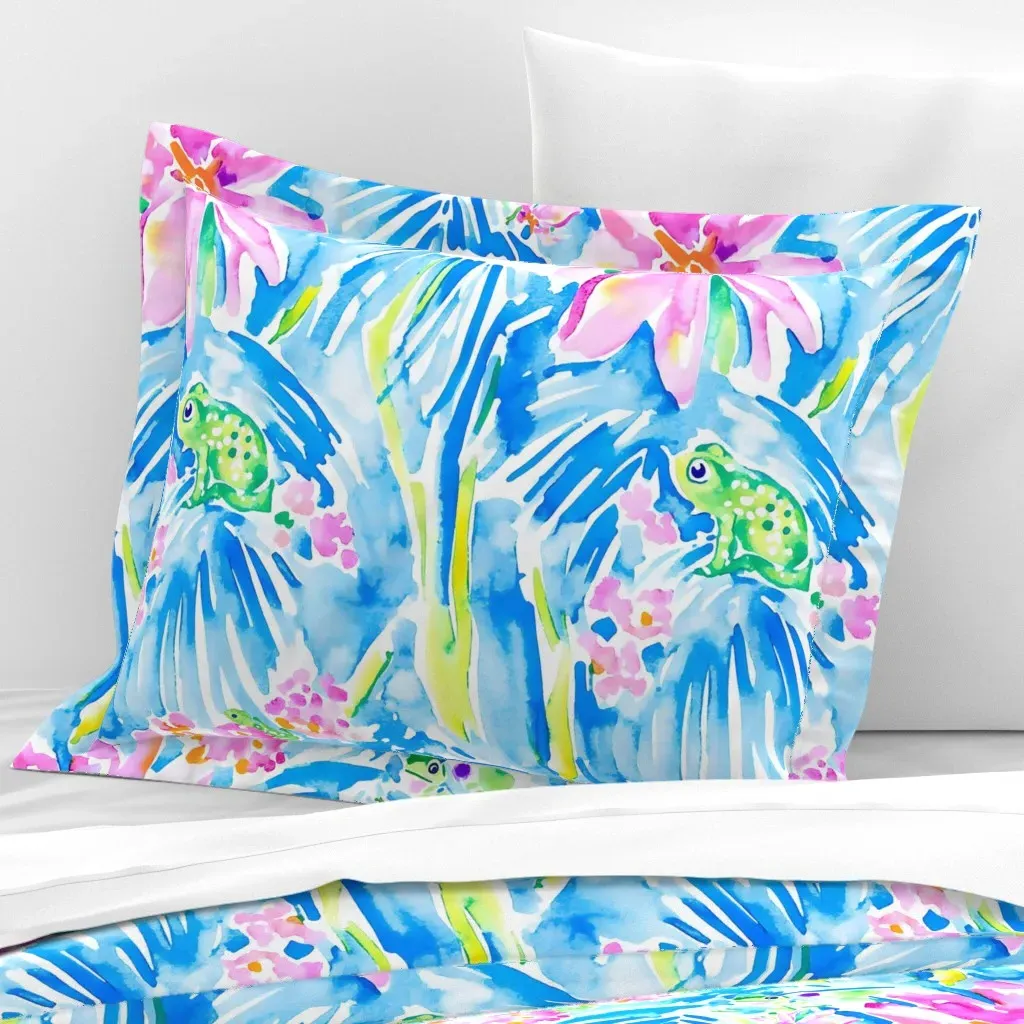 Hop To It Wide Cotton Sateen Standard Flanged Cushion - Blue product