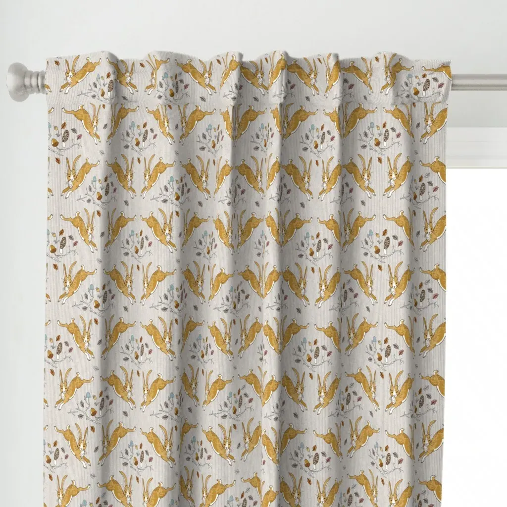 Hopping Hares Mushroom Curtain Panel - Tan alternate view