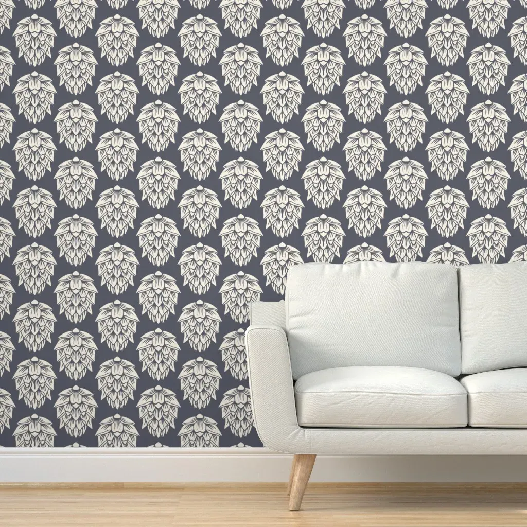 Hops Single Peel and Stick Wallpaper - Cream on Navy product