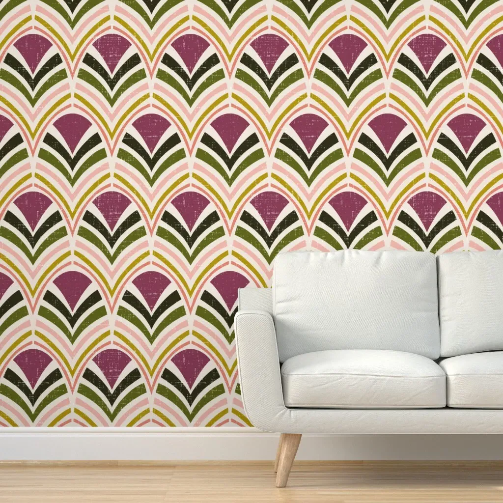 Horizon Geometric Art Deco Peel and Stick Wallpaper - Burgundy product