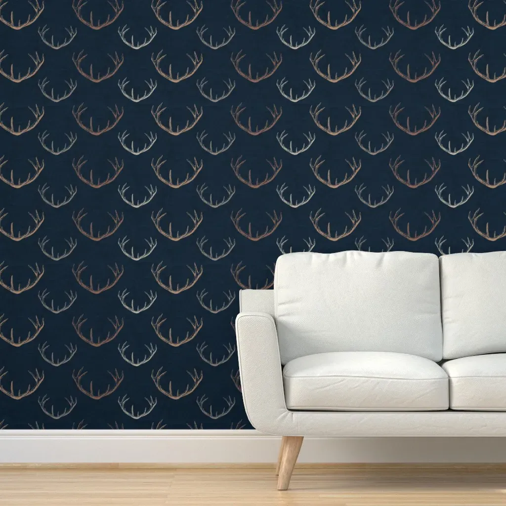 Horned Longhorn Deer Forest Peel and Stick Wallpaper - Dusty Rose product