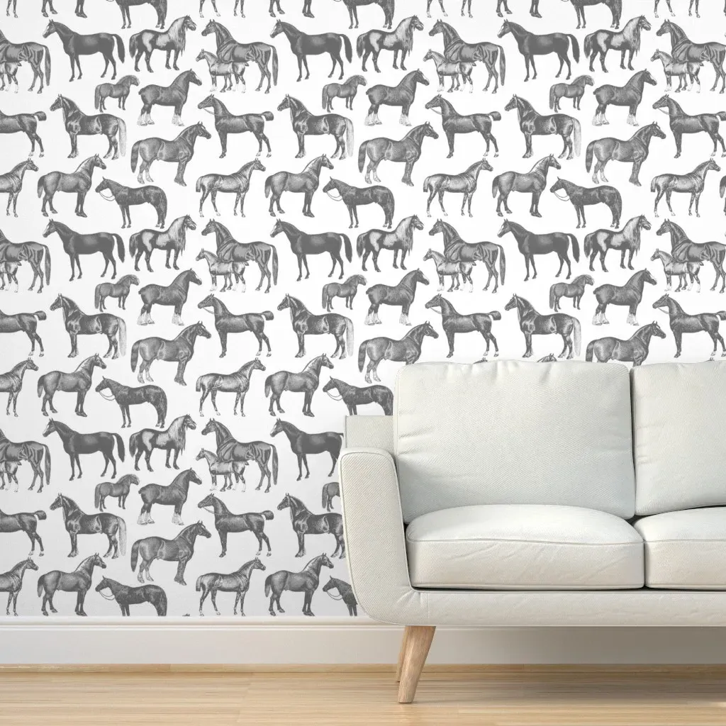 Horse Large Print Peel and Stick Wallpaper - Black & White product