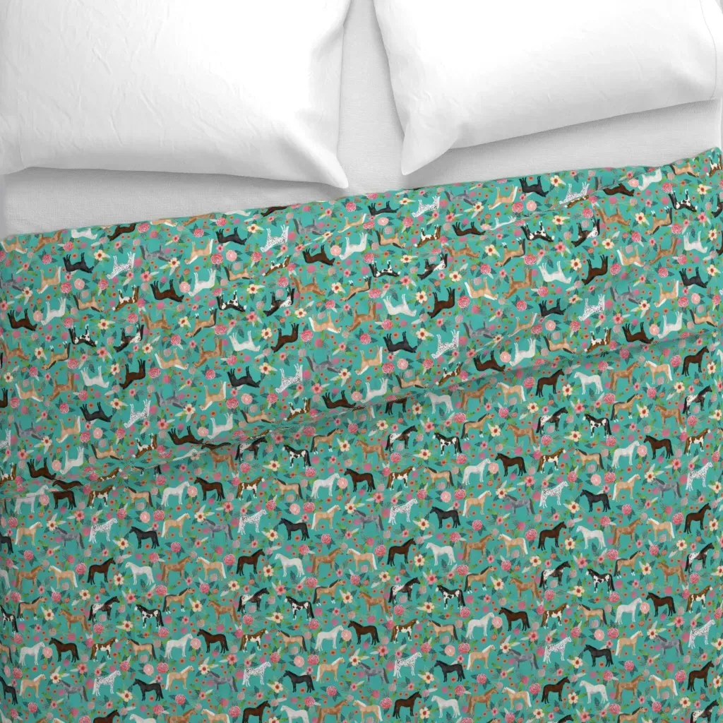 Horse Multi Coat Floral Duvet Cover - Teal alternate view