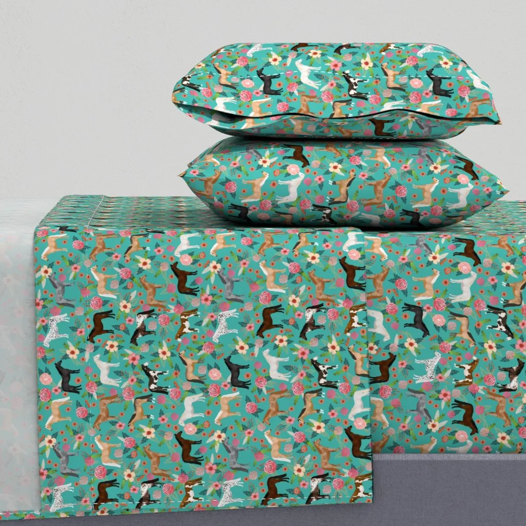 Horse Multi Coat Floral Queen Sheet Set - Teal product