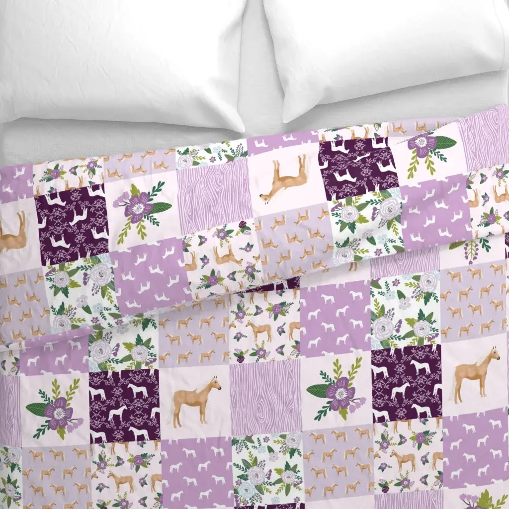 Horse Quilt Pattern Duvet Cover - Lavender alternate view