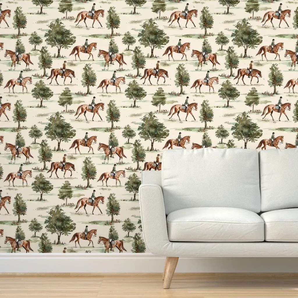 Horse Rider Trees Woodland Peel and Stick Wallpaper - Brown product