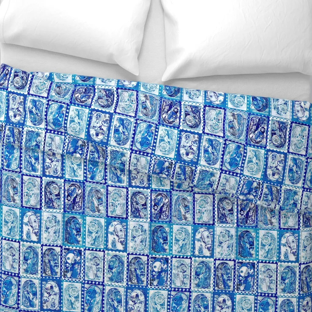 Horse Stamp Collection Pottery Duvet Cover - Blue alternate view