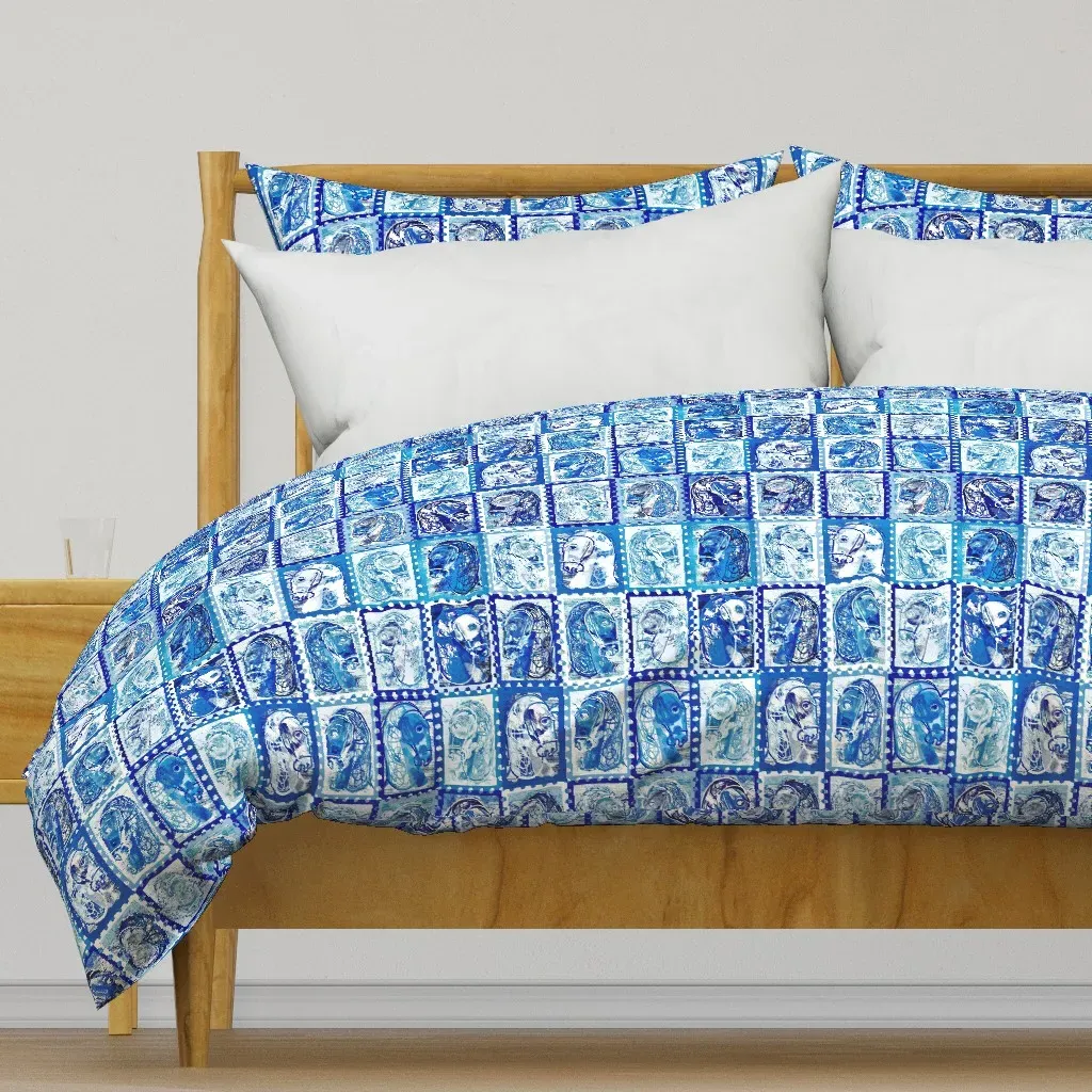 Horse Stamp Collection Pottery Duvet Cover - Blue product