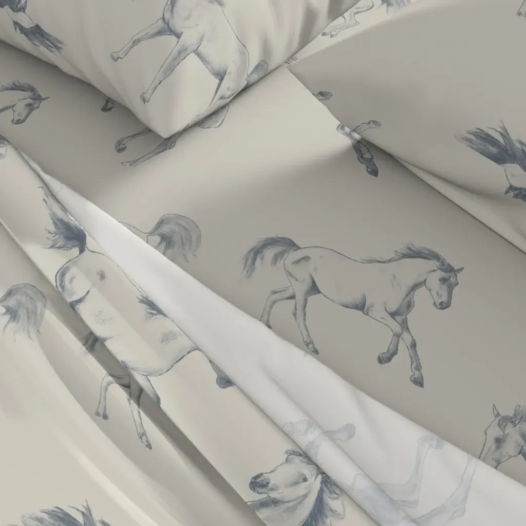 Horses Wild West Cowboys King Sheet Set - Gray alternate view
