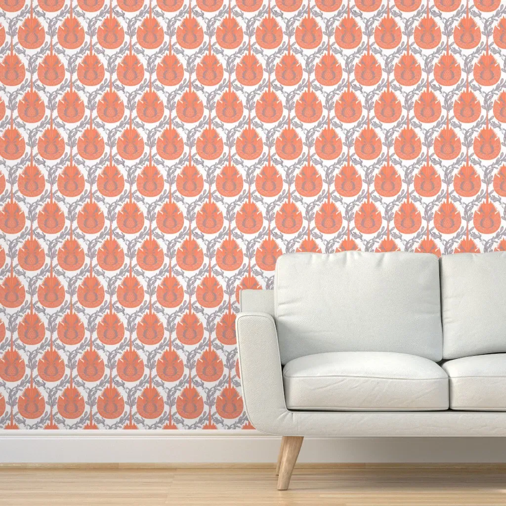 Horseshoe Crab Damask Peel and Stick Wallpaper - Tangerine product