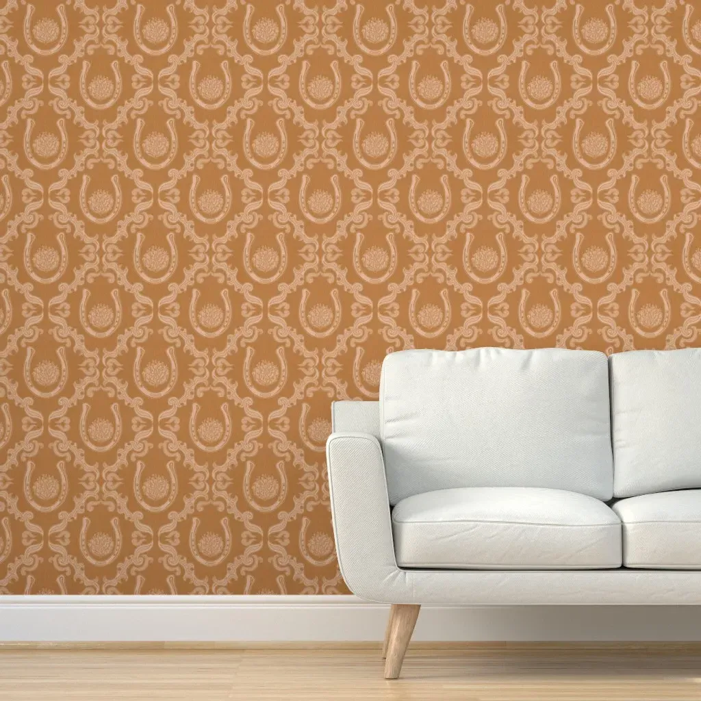 Horseshoes & Tumbleweeds Cowboy Damask Peel and Stick Wallpaper - Golden Bronze product