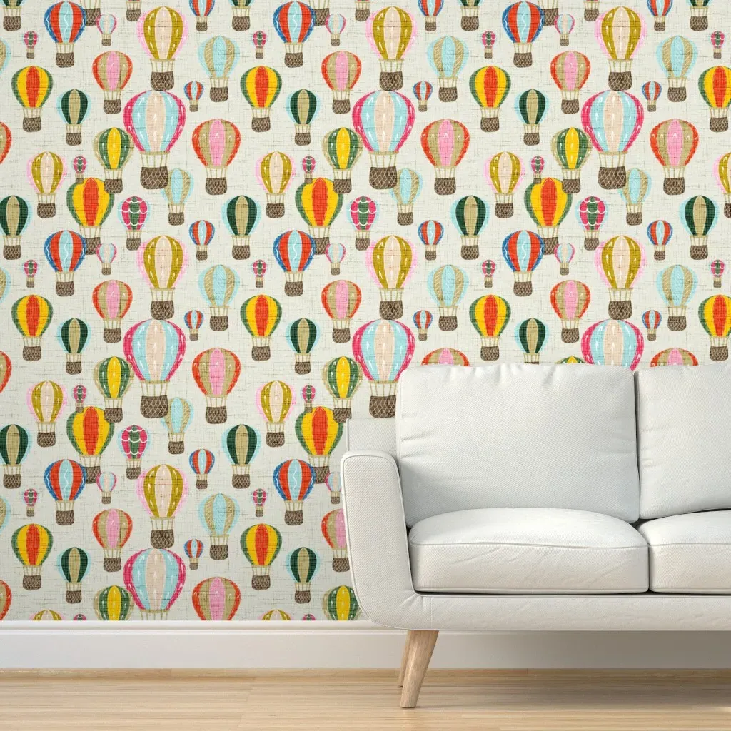 Hot Air Balloon Festival Large Peel and Stick Wallpaper - Beige, Linen product