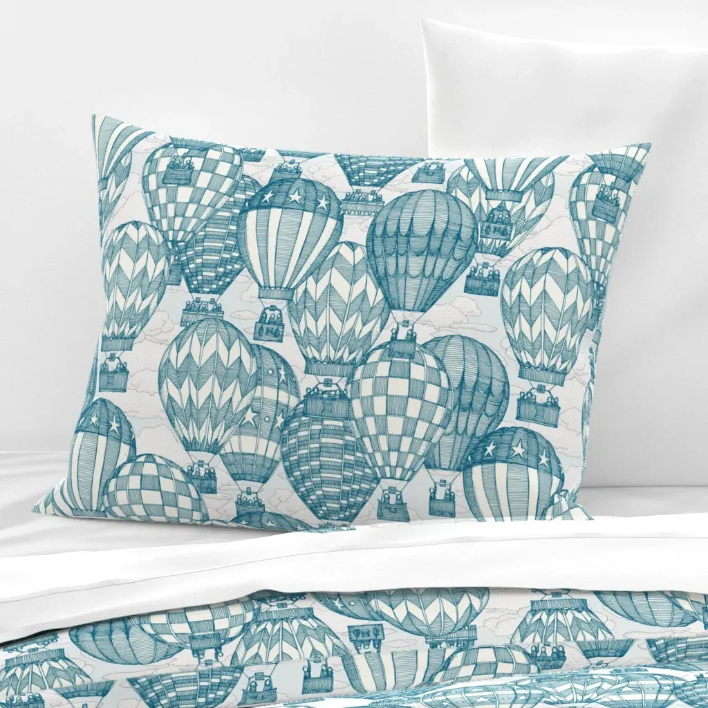 Hot Air Balloon Festival Peacock Standard Cushion Cover - Teal, Cotton product