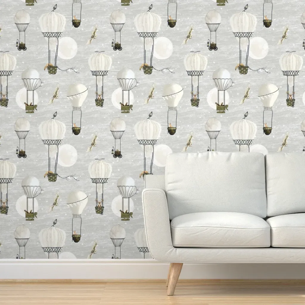 Hot Air Balloon Stars Moon Woodland Peel and Stick Wallpaper - Off-White product