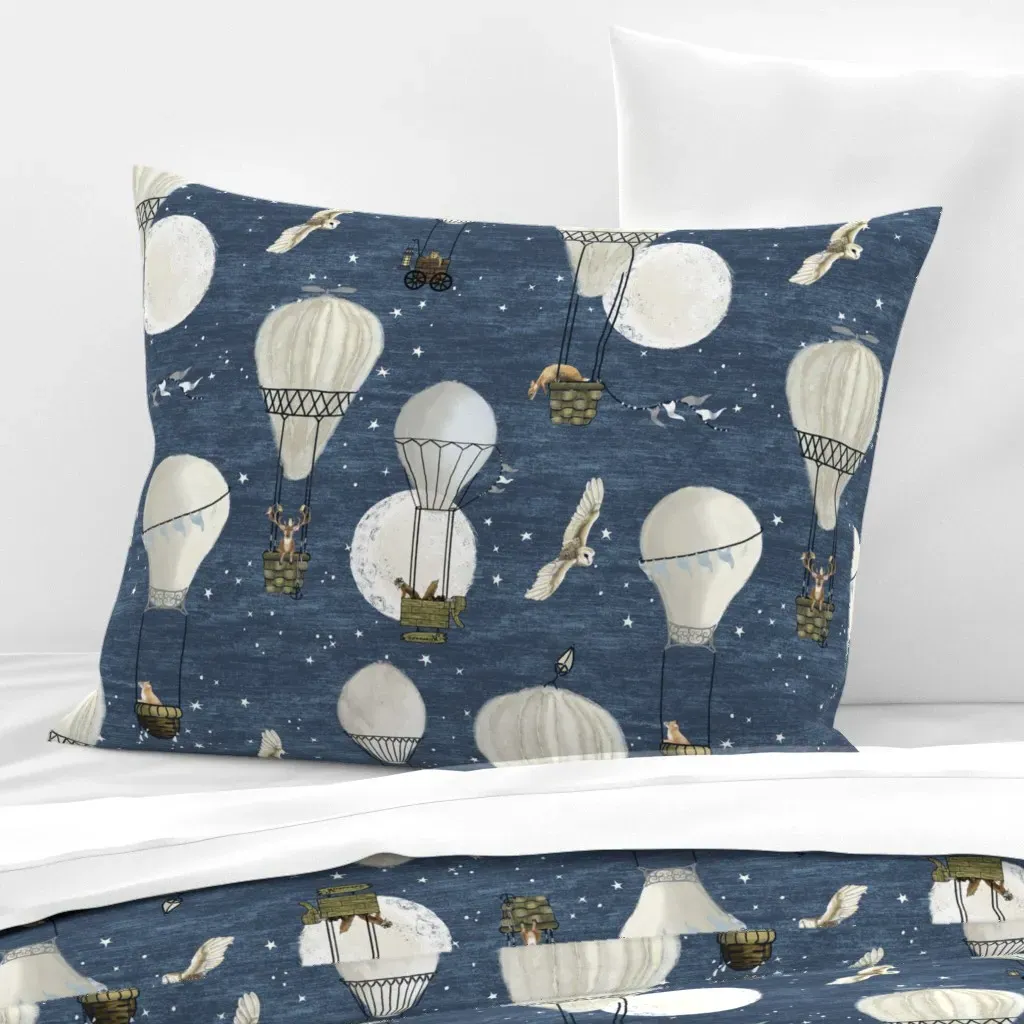 Hot Air Balloons Stars Moon Standard Pillow - Cream, Cotton Sateen product