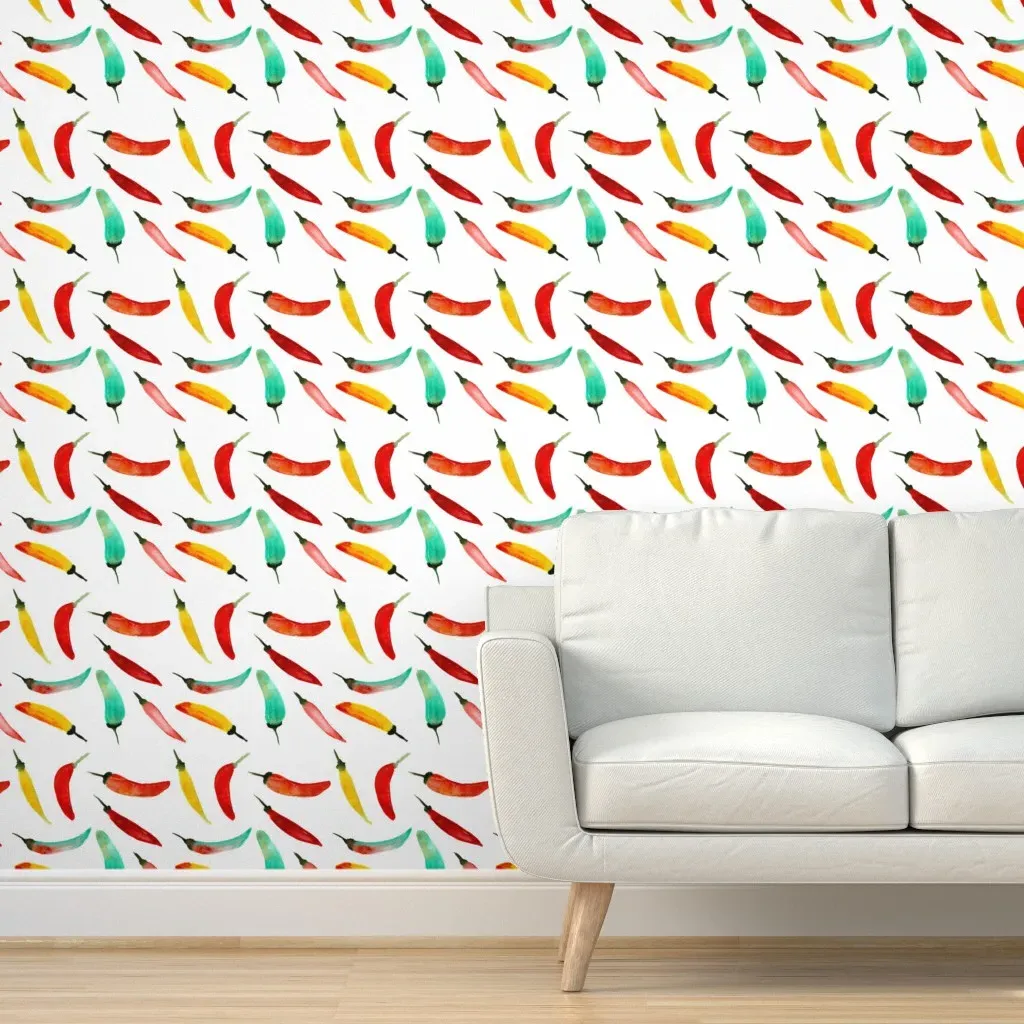 Hot Chili Peppers Watercolor Peel and Stick Wallpaper - Red product