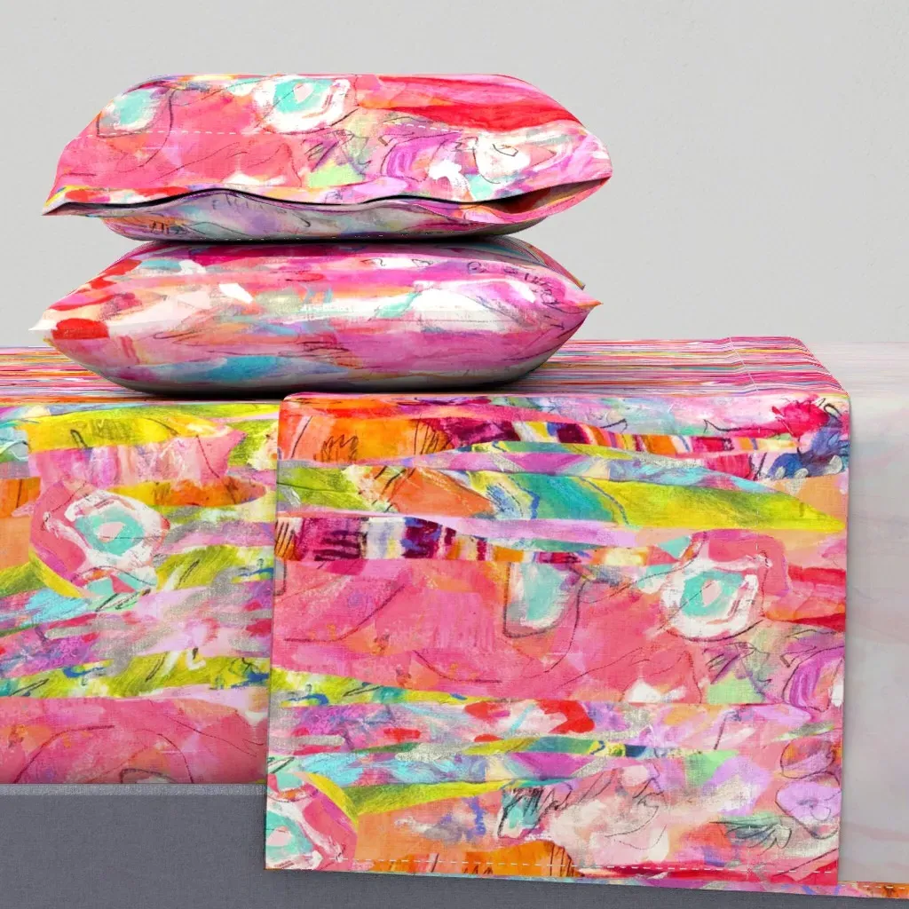 Hot Pink Goddess Abstract Stripe King Sheet Set - Pink product