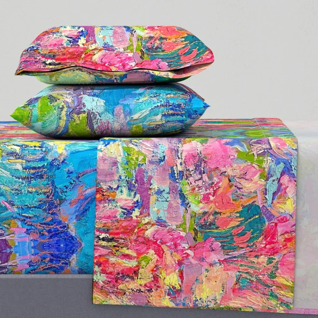 Hot Pink Goddess Floral Abstract Art King Sheet Set product