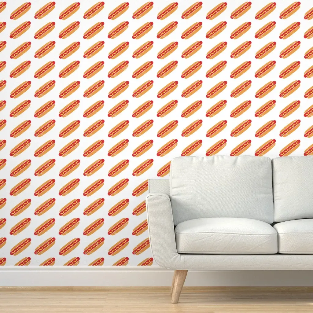 Hotdogs Peel and Stick Wallpaper - Red, White product