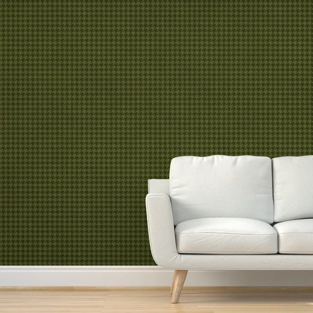 Houndstooth Pattern Peel and Stick Wallpaper - Dark Olive Green product