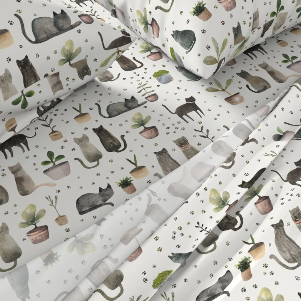 House Cat Cats And Plants Queen Sheet Set - Gray alternate view