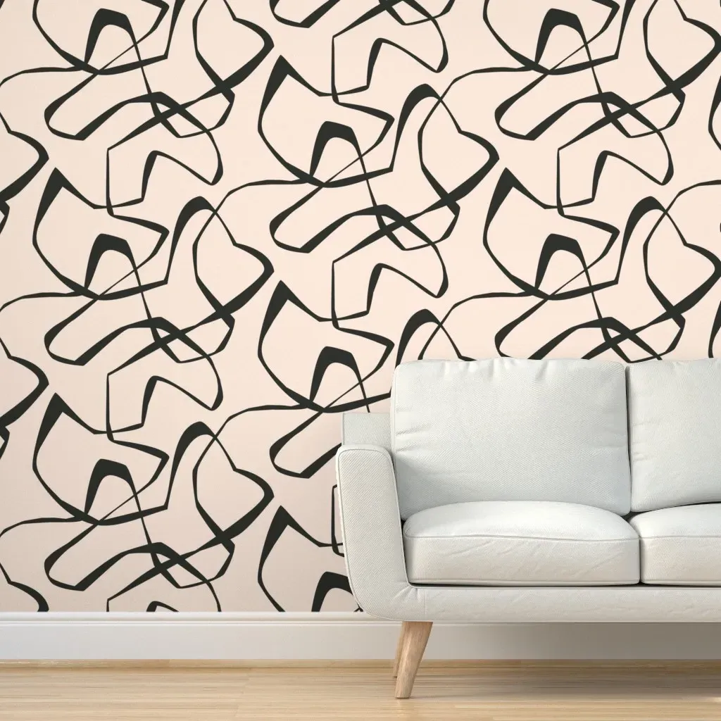 Houseofmay Minimal Japandi Imperfect Lines Wallpaper - Black, Beige product