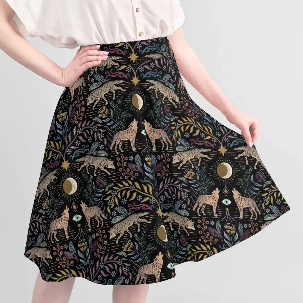 Howling And Prowling Wolf Damask Fabric - Black, Sport Pique alternate view