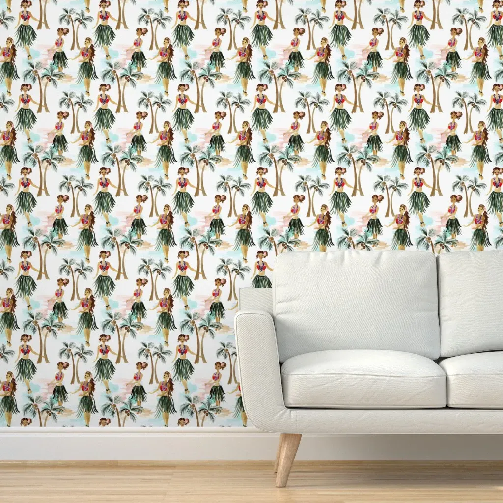 Hula Dancers Peel and Stick Wallpaper - Green, Brown product