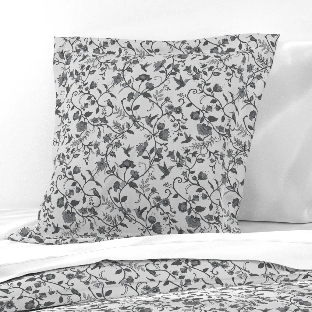 Hummingbird Chintz Euro Pillow Sham - Grey product