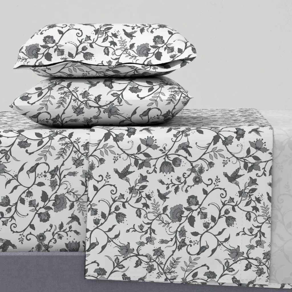 Hummingbird Chintz Full Sheet Set - Grey product