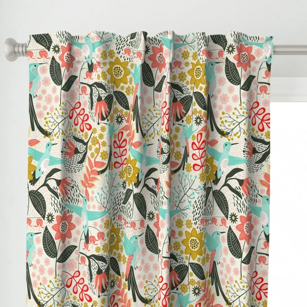 Hummingbird Curtain Panel - Teal alternate view
