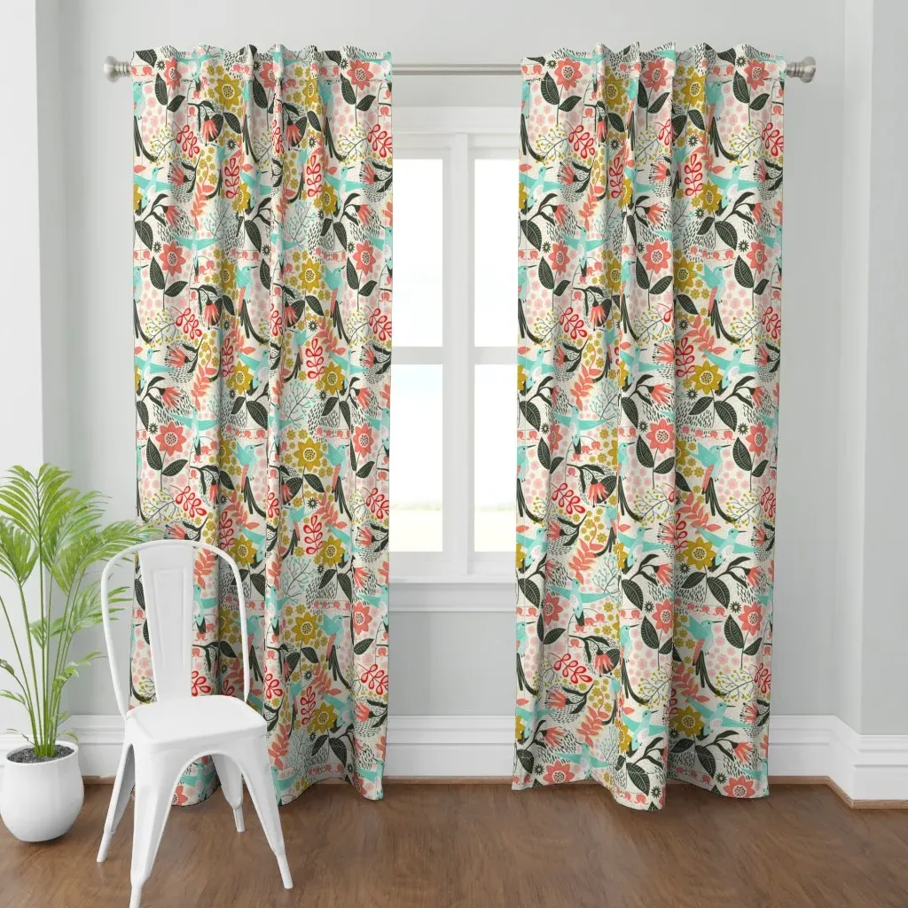 Hummingbird Curtain Panel - Teal product