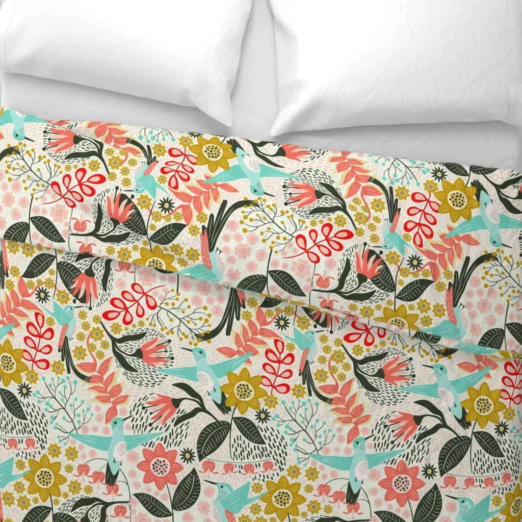 Hummingbird Duvet Cover - Teal alternate view